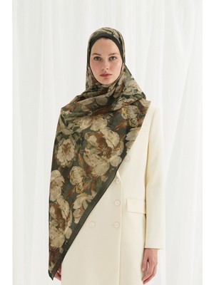 Cs Camellia Scarf Aura Ipek Krep Şal - Yeşil