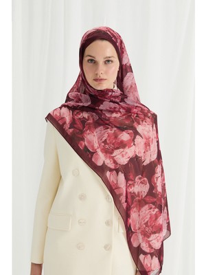 Cs Camellia Scarf Aura Ipek Krep Şal - Bordo