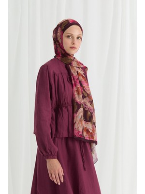 Cs Camellia Scarf Aura Ipek Krep Şal - Mürdüm