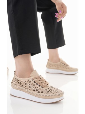 Tarçın Hakiki Deri Yeni Bej Kadın Deri Casual Ayakkabı TRC49-9902