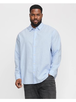 Jack&jones 12269089 Battal Buyuk Beden Jjebreeze Lınen  Blend Erkek Uzun Kol Gomlek