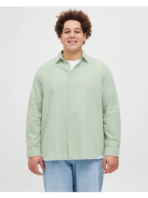 Jack & Jones Jack&jones 12269089 Uzun Kol Erkek Gömlek 6XL Fıstık Yeşil Klasik Fit Düz Desenli