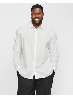 Jack&jones 12269089 Battal Buyuk Beden Jjebreeze Lınen  Blend Erkek Uzun Kol Gomlek