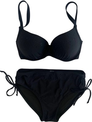 Kadın Siyah Taş Işlemeli Astarlı Büyük Beden Bikini Takımı HZL25S-LC2099