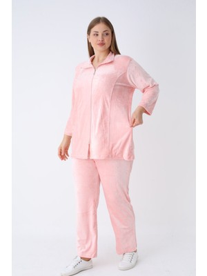 Intensive Collection Kadın Büyük Beden Polar Uzun Kollu Cepli Fermuarlı Soft Eşofman Takımı