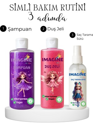 🌟ımagine Işıltılı 3’lü Çocuk Bakım Seti – Şampuan Duş Jeli Saç Tarama Sütü
