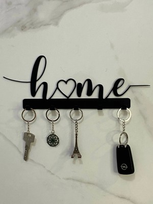 Metal Home Yazılı Dekoratif Anahtarlık 5 Kancalı Hafif Metal Malzeme ile Klasik Tema