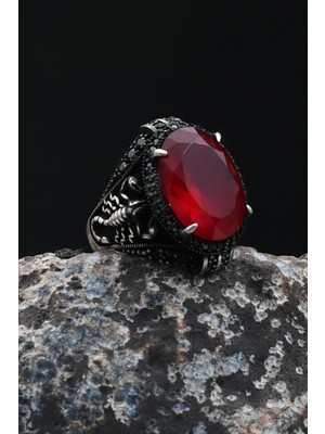 Akrep Figürlü Kırmızı Zirkon Taşlı Zirkon Taş Süslemeli 925 Ayar Gümüş Yüzük 902056