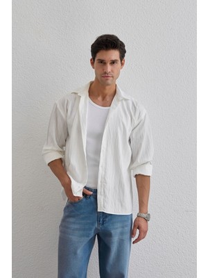 Tugur Erkek Çizgili Oversize Premium Gömlek Soft Touch Refined Comfort