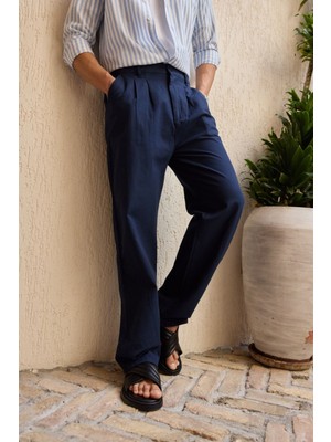 Boso Erkek Çift Pileli Keten Baggy Pantolon