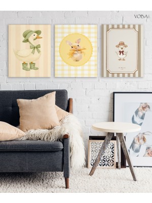 3 Parça Çocuk Odası Için Ördek Temalı Mdf Tablo