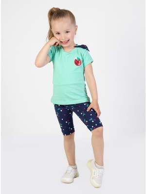 Harika Kids Kız Bebek Kaprili Kısa Kollu Apolet Baskılı Yazlık Basic Alt-Üst Takım 6-24 Ay