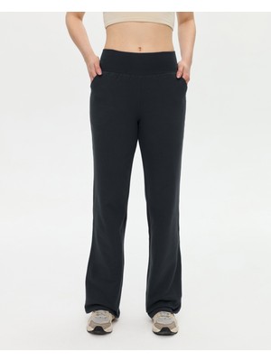 Ayma Active Kadın Antrasit Koyu Gri Bol Paça Eşofman - Gots Sertifikalı Organik Pamuk, Yüksek Bel, Cepli, Şardonlu İç Yüzey, Rahat Kesim, Günlük Ev ve Spor Aktiviteleri İçin Konforlu Bol Paça Eşofman