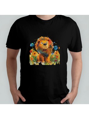 Pixxa Sevimli Aslan Lion Unisex %100 Pamuklu Bisiklet Yaka T-Shirt Model 4