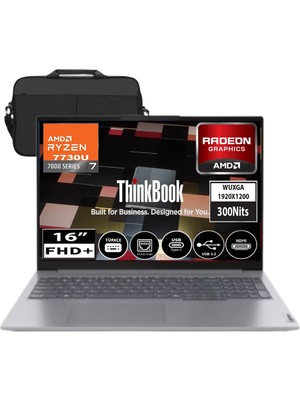 Lenovo Thinkbook 16 G7 Arp Amd Ryzen 7 7735HS 16GB Ddr5 512GB SSD Radeon 680M 16" Wuxga 300NITS IPS Freedos Taşınabilir Bilgisayar 21MW002CTR0 &çanta