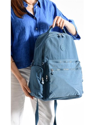 Bagacar Bolsas 1094 Su Geçirmez Ithal Krinkıl Kumaş Laptop Bölmeli Okul ve Günlük Sırt Çantası Mavi
