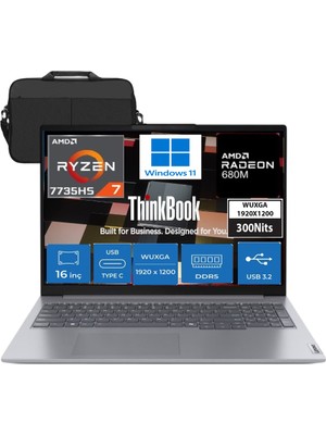 Lenovo Thinkbook 16 G7 Arp Amd Ryzen 7 7735HS 24GB Ddr5 2tb SSD Radeon 680M 16" Wuxga 300NITS IPS Windows 11 Taşınabilir Bilgisayar 21MW002CTR13 &çanta