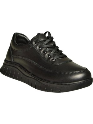 U555702503 Siyah Hakiki Deri Spor Ayakkabı Sneakers