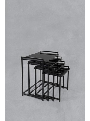 Siyah Cam  - Tepsi Model  4 Lü Zigon Sehpa Zigon