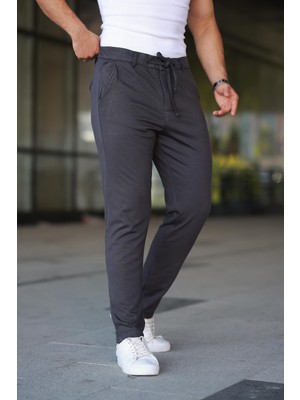 Erkek Füme Jogger Pantolon – Bağcıklı Fermuarlı Cepli - 2534