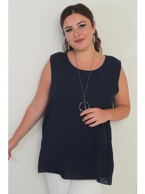 Kadın Üstü Şifon Kolsuz Büyük Beden Bluz