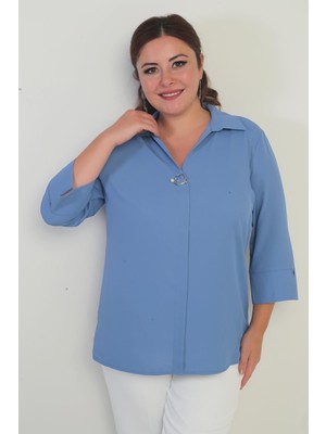 Polo Yaka  Çeyrek Kol Büyük Beden Bluz