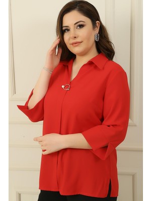 Polo Yaka  Çeyrek Kol Büyük Beden Bluz