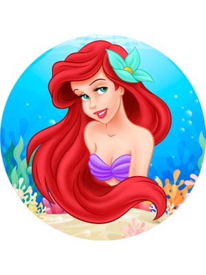 Deniz Parti Deniz Kızı Yuvarlak Pasta Yenilebilir Resim Baskı 20 cm