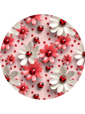 Deniz Parti Uğur Böceği Yuvarlak Pasta Yenilebilir Resim Baskı 20 cm