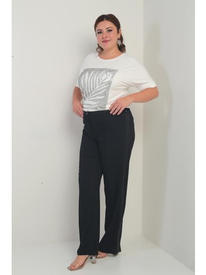 Kadın Beli Lastikli Yanları Pul Payet Şeritli B.b. Pantolon
