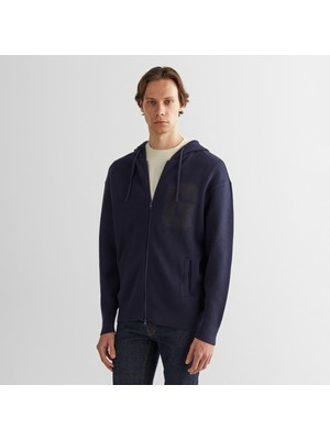 Gant Erkek Lacivert Regular Fit Kapüşonlu Logolu Hırka