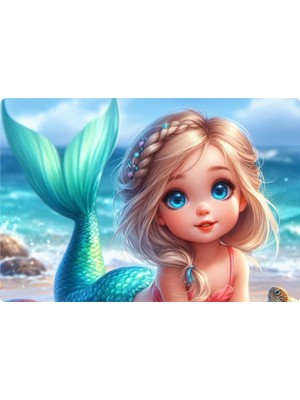 Deniz Parti Deniz Kızı Dikdörtgen Pasta Yenilebilir Resim Baskı 28x19 cm
