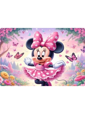 Deniz Parti Minnie Mouse Dikdörtgen Pasta Yenilebilir Resim Baskı 28x19 cm