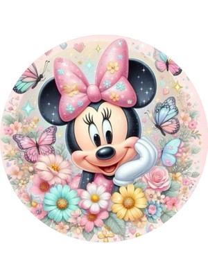 Deniz Parti Minnie Mouse Yuvarlak Pasta Yenilebilir Resim Baskı 20 cm