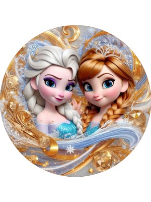 Deniz Parti Frozen Yuvarlak Pasta Yenilebilir Resim Baskı 20 cm