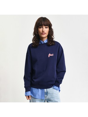 Gant Kadın Lacivert Loose Fit Bisiklet Yaka Logolu Sweatshirt