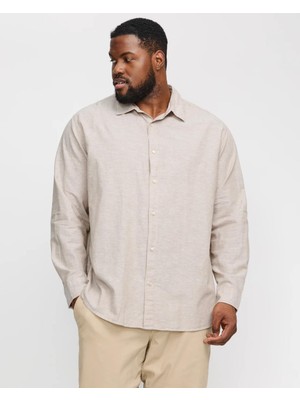 Jack&jones 12269089 Battal Buyuk Beden Jjebreeze Lınen  Blend Erkek Uzun Kol Gomlek