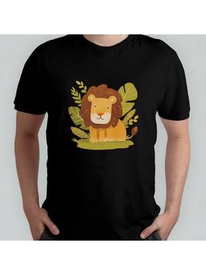 Pixxa Sevimli Aslan Lion Unisex %100 Pamuklu Bisiklet Yaka T-Shirt Model 1