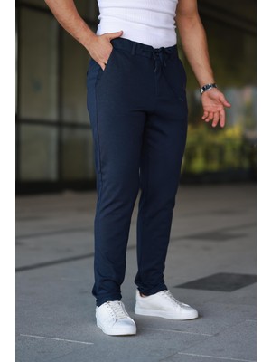 Erkek Lacivert Jogger Pantolon – Bağcıklı Fermuarlı Cepli - 2534