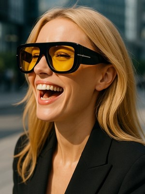 Star Kadın Güneş Gözlüğü Uv Sarı Cam Siyah Çerçeve Uv 400 Korumalı Ce Sertifikalı