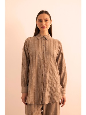 Dokusu Çizgili Cotton Içerikli Tunik