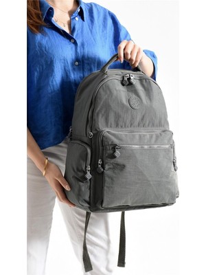 Bagacar Bolsas 1094 Su Geçirmez Ithal Krinkıl Kumaş Laptop Bölmeli Okul ve Günlük Sırt Çantası Gri