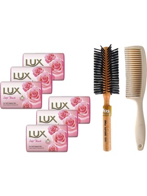 Lux Sabun 80GR Soft Touch 6 Adet Bio Care Saplı Tarak Saç Fırçası Klasik Şekil Verme Fön 1+1 Adet