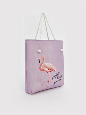 Lcw Accessorıes Lila Flamingo Baskılı Kadın Plaj Çantası 40X40X10 cm