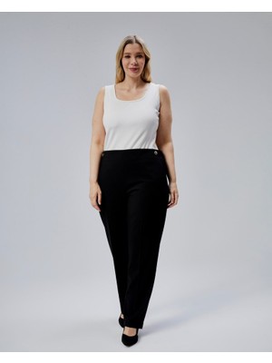 Dekorati̇f Düğmeli̇ Arka Bel Lasti̇kli̇ Büyük Beden Pantolon