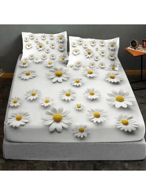 Monohome %100 Pamuk Lastikli Çarşaf 180 x 200 cm Sarı - Beyaz Desenli Kırışıklığa Dayanıklı