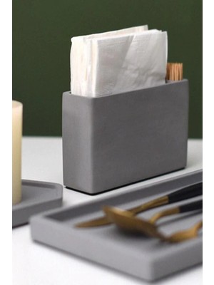 Gri Beton Dekoratif Peçetelik ve Kürdanlık Restoran Kafe Lokanta