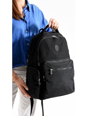 Bagacar Bolsas 1094 Su Geçirmez Ithal Krinkıl Kumaş Laptop Bölmeli Okul ve Günlük Sırt Çantası Siyah