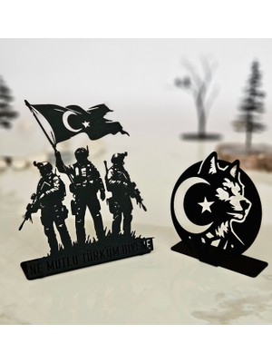 Türk Askeri & Bozkurt Figürlü Lazer Kesim Metal Dekor Seti (2’li)