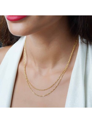 925 Ayar Papatya Silver Çift Zincir Kolye<rose,gold,rodaj>